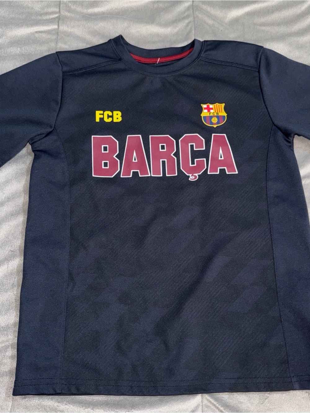 FC Barcelona Kids shirt Sleeve Barca Logo Jersey pullover Tee - Navy Sz L